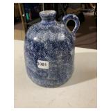 HAND-THROWN STONEWARE JUG, BLUE SPATTER GLAZE,
