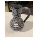 CERAMIC PITCHER, SPATTERED PINK AND BLACK GLAZE,