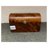 BURL WOOD CHEST, HINGED LID, BRASS LATCH, VELVET