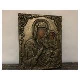 RELIGIOUS ICON, MADONNA AND CHILD, EMBOSSED METAL