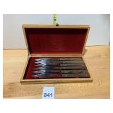 STAINLESS STEEL STEAK KNIVES, WOOD HANDLES,