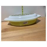 PYREX DIVIDED CASSEROLE DISH, MILK GLASS, GREEN