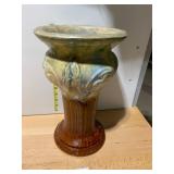 MAJOLICA STYLE POTTERY VASE, MOLDED LEAF MOTIF,