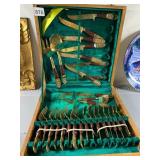 SIAM BRASS FLATWARE SET, WOOD HANDLES, EMBOSSED