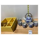 ASIAN STYLE TEA SET, PORCELAIN, BLUE AND WHITE
