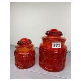 MOON AND STAR PATTERN GLASS CANISTERS, RED GLASS,
