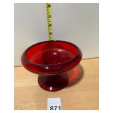 RUBY RED GLASS COMPOTE, PEDESTAL BASE, SMOOTH