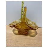 HOBNAIL PATTERN GLASS BASKET, AMBER GLASS,