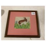 CHER SHAFER FRAMED ART, RABBIT THEME, PAINTED,