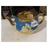 GIBSONS STAFFORDSHIRE TEAPOT, CERAMIC, BLUE AND