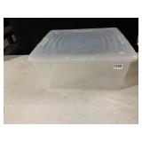 PLASTIC STORAGE BIN, CLEAR, SNAP-ON LID.