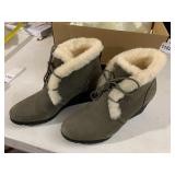 UGG JEOVANA ANKLE BOOTS, OLIVE SUEDE, SHEEPSKIN