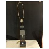 MODERN TABLE LAMP, BLACK ACRYLIC SCULPTURAL BASE,