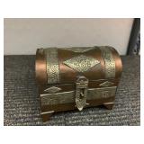 COPPER AND BRASS CHEST, HINGED LID, EMBOSSED