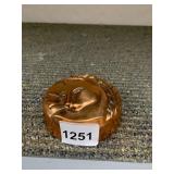 COPPER TRINKET BOX, ROUND FORM, RELIEF CAT HEAD