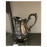 SILVER-TONE PITCHER, FLORAL EMBOSSED HANDLE AND