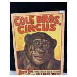 COLE BROS. CIRCUS, BETTY LOU CHIMPANZEE POSTER,