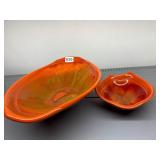 CALIF USA POTTERY BOWLS, ORANGE AND YELLOW DRIP