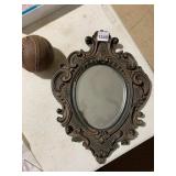 ORNATE OVAL WALL MIRROR, RESIN FRAME, DARK BROWN