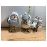 DECORATIVE BIRD FIGURINES, FABRIC AND METAL
