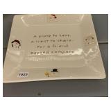 HALLMARK CERAMIC SQUARE PLATE, SNOWMAN THEME,