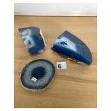 BRAZILIAN AGATE SLICES, BLUE DYED, GEODE CENTERS,