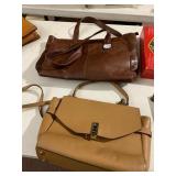 HENRI BENDEL LEATHER HANDBAG, TAN, GOLD-TONE