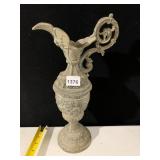 METAL PITCHER, ORNATE FLORAL RELIEF, SCROLL