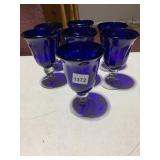 COBALT BLUE GLASS GOBLETS, RIBBED BOWL, CLEAR