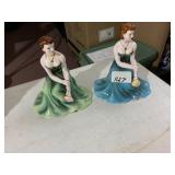 PORCELAIN FIGURINES, SEATED WOMEN, GILT ACCENTS,