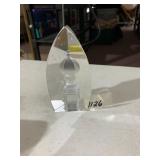 CRYSTAL SCULPTURE, ARCHED FORM, ETCHED RUSSIAN