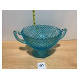PRESSED GLASS COMPOTE, LIGHT BLUE, DIAMOND