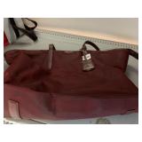 TUMI TOTE BAG, BURGUNDY NYLON, GOLD-TONE