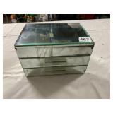 MIRRORED JEWELRY BOX, MULTI-DRAWER, BLACK VELVET