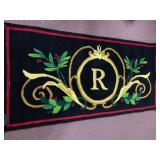 ENTRY MAT, BLACK W/ RED BORDER, MONOGRAMMED R,