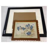 BIRD PRINT, WOOD FRAME, MATTED, FLORAL BRANCH