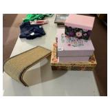 ASSORTED DECORATIVE STORAGE BOXES, CAT SCRATCHER,