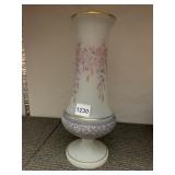 FROSTED GLASS VASE, HAND-PAINTED FLORAL MOTIF,