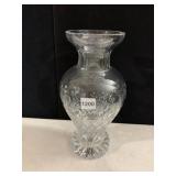 CUT CRYSTAL VASE, FLORAL ETCHED DESIGN, DIAMOND