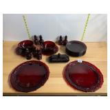 AVON RUBY RED GLASS DINNERWARE, INCLUDES LARGE