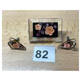 FLORAL EARRINGS, SCREW-BACK, PEACH FLOWERS,