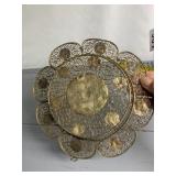 FILIGREE METAL TRAY, CIRCULAR FORM, FLORAL MOTIF,
