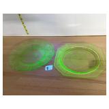 DEPRESSION GLASS PLATES, GREEN URANIUM GLASS,
