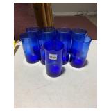COBALT BLUE GLASS TUMBLERS, BUBBLE GLASS TEXTURE,