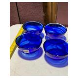 COBALT BLUE ART GLASS BOWLS, SWIRLED DESIGN,