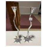 METAL CANDLESTICKS, SILVER-TONE FINISH, ORGANIC