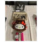 GUND HELLO KITTY PLUSH POUCH, CANVAS CAT PRINT