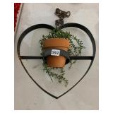 HEART SHAPED METAL WALL HANGER, TERRACOTTA POT,