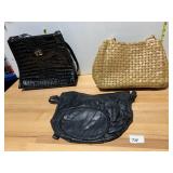 NINE WEST WOVEN TOTE, BLACK CROCO-EMBOSSED