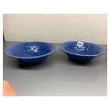 BORDALLO PINHEIRO MAJOLICA BOWLS, BLUE, LEAF